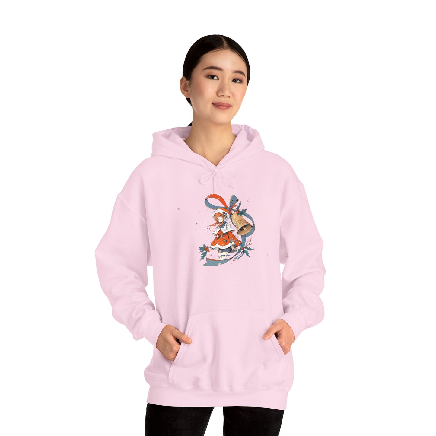 Anime Christmas Hoodie - Cute Holly Holiday Girl Design - Unisex Heavy Blend™ Hooded Sweatshirt - Kawaii Winter Gift