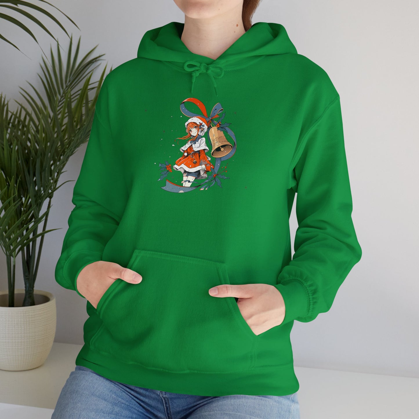 Anime Christmas Hoodie - Cute Holly Holiday Girl Design - Unisex Heavy Blend™ Hooded Sweatshirt - Kawaii Winter Gift