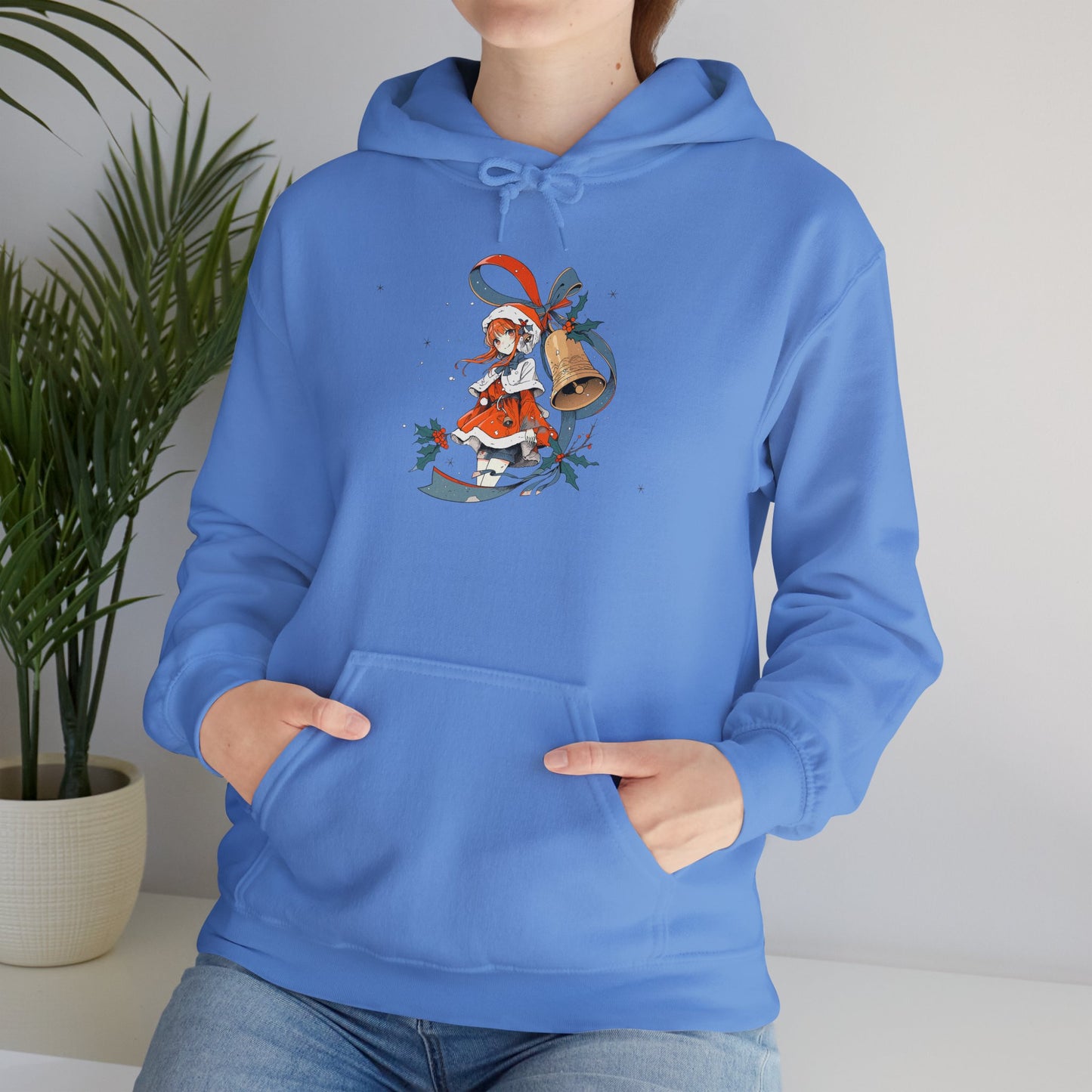 Anime Christmas Hoodie - Cute Holly Holiday Girl Design - Unisex Heavy Blend™ Hooded Sweatshirt - Kawaii Winter Gift