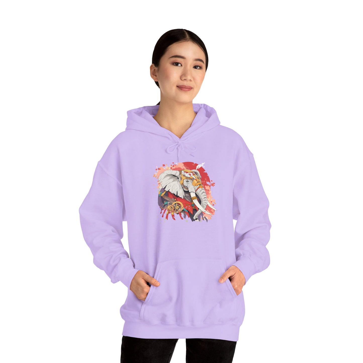 Steampunk Japanese Flowers Elephant Unisex Heavy Blend™ Hooded Sweatshirt