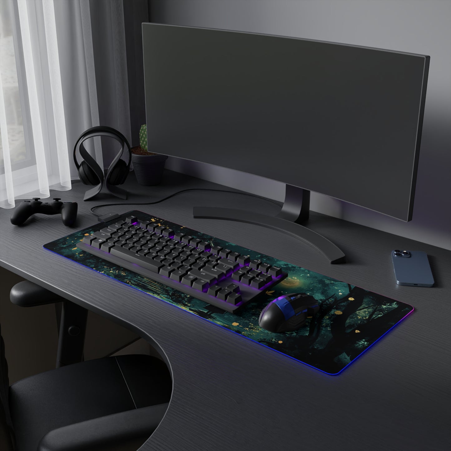 Japanese Shrine Nighttime Fantasy LED Gaming Mouse Pad