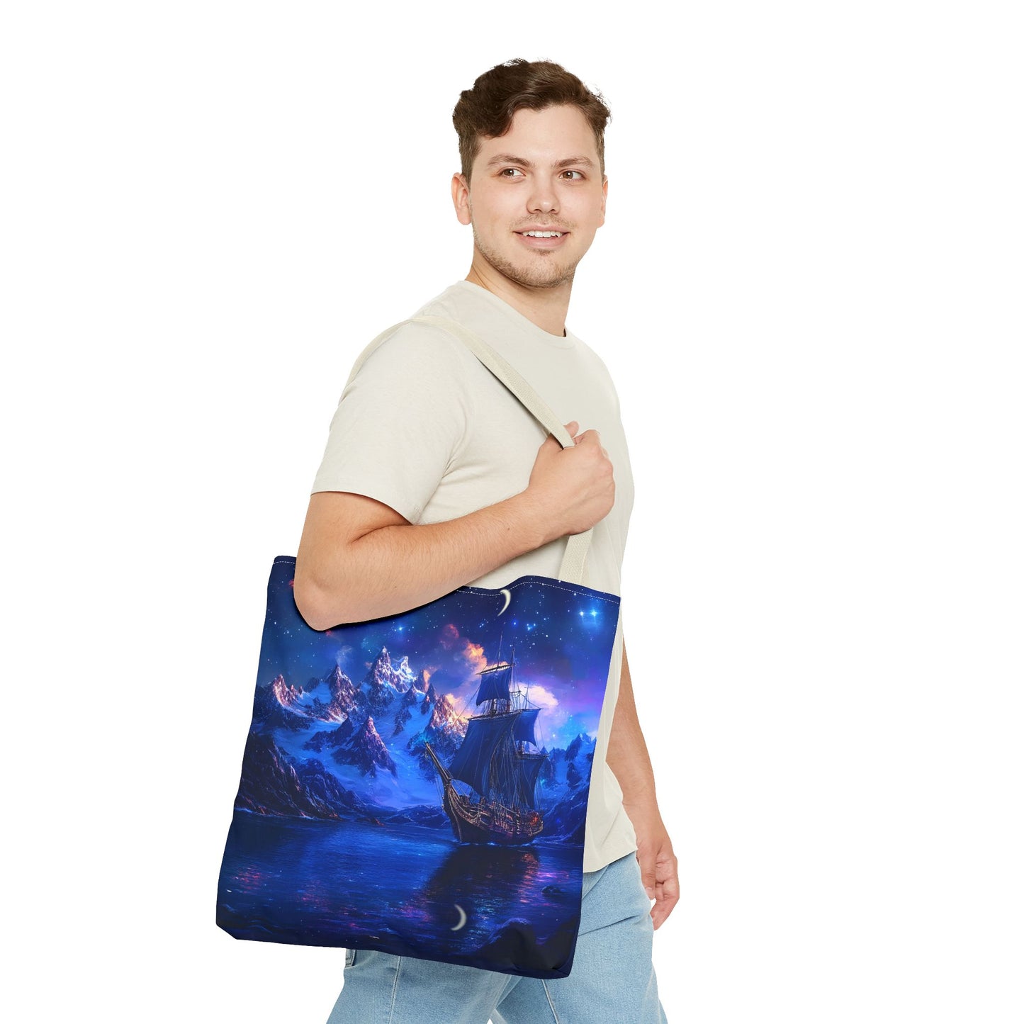Artic Pirate Ship Under the Moonlight Tote Bag (AOP)