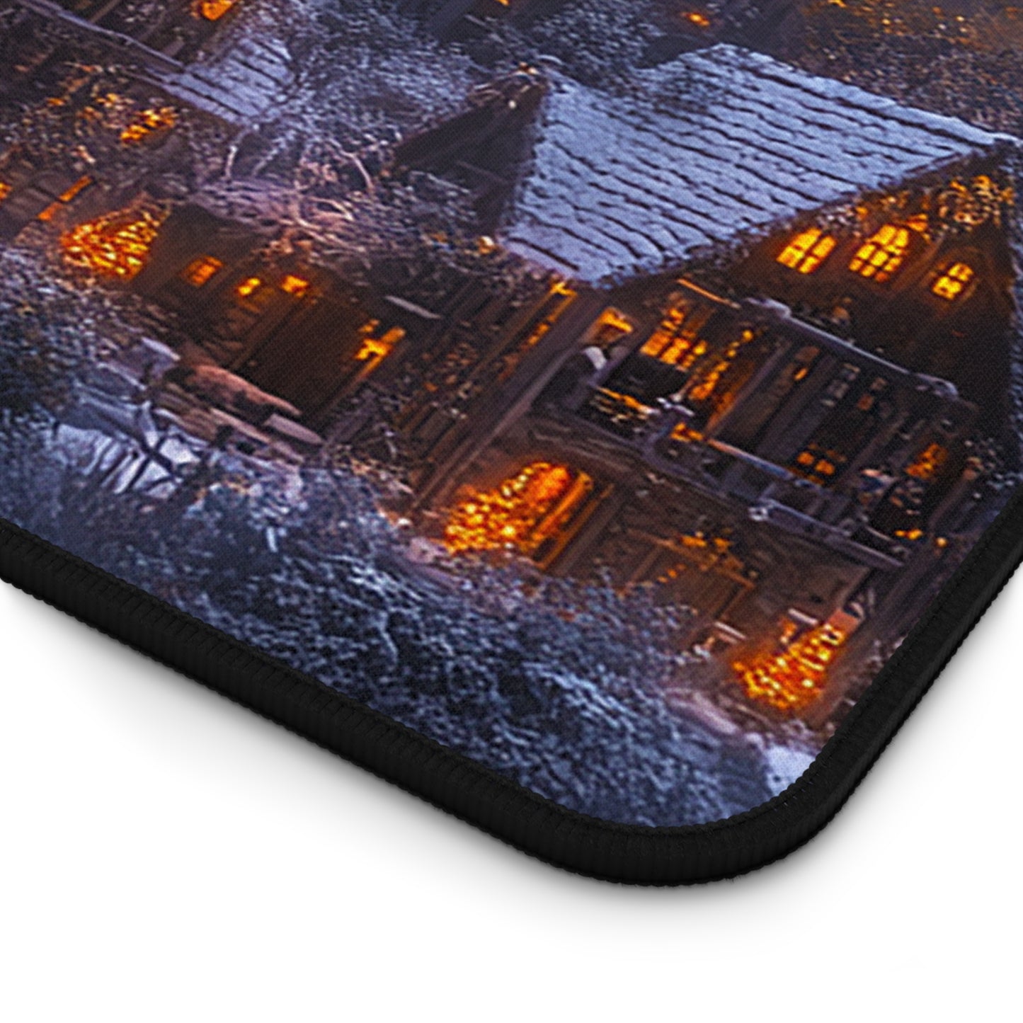 Rustic Winter Village Desk Mat - Lovely Snowy Desk Mat for Gamers - Holiday Gift Idea