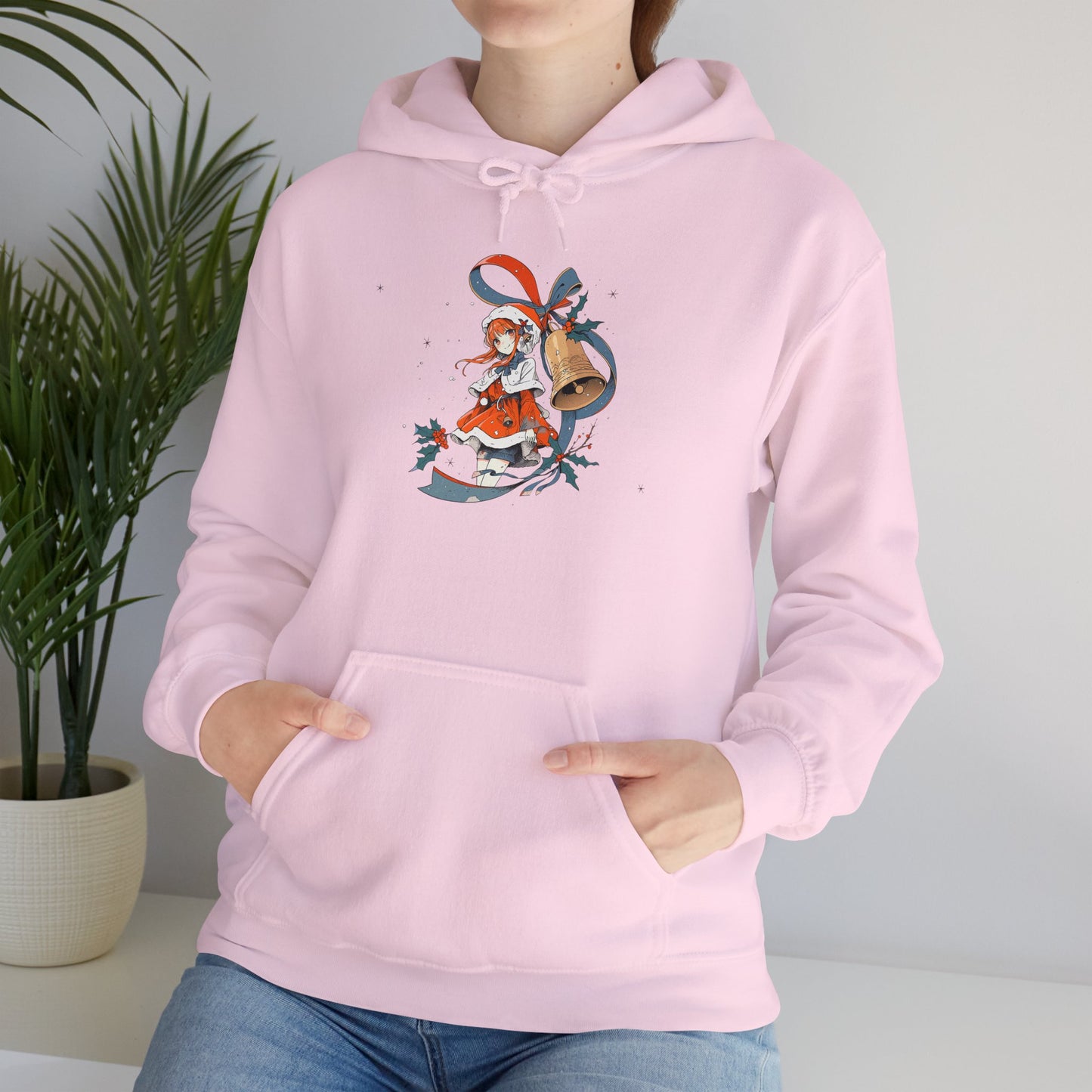 Anime Christmas Hoodie - Cute Holly Holiday Girl Design - Unisex Heavy Blend™ Hooded Sweatshirt - Kawaii Winter Gift