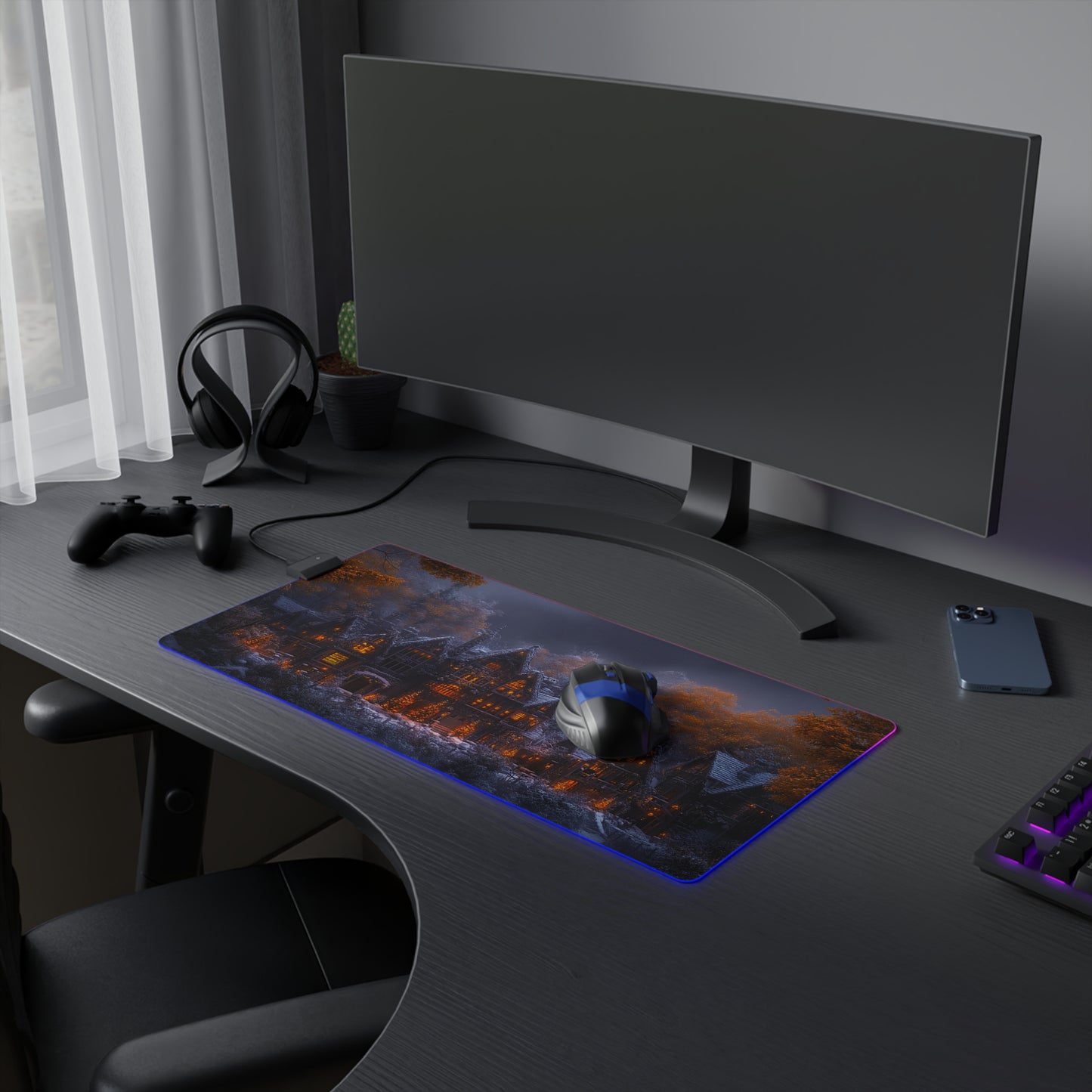 Rustic Winter Village LED Gaming Mouse Pad - Lovely Snowy Desk Mat for Gamers - Holiday Gift Idea