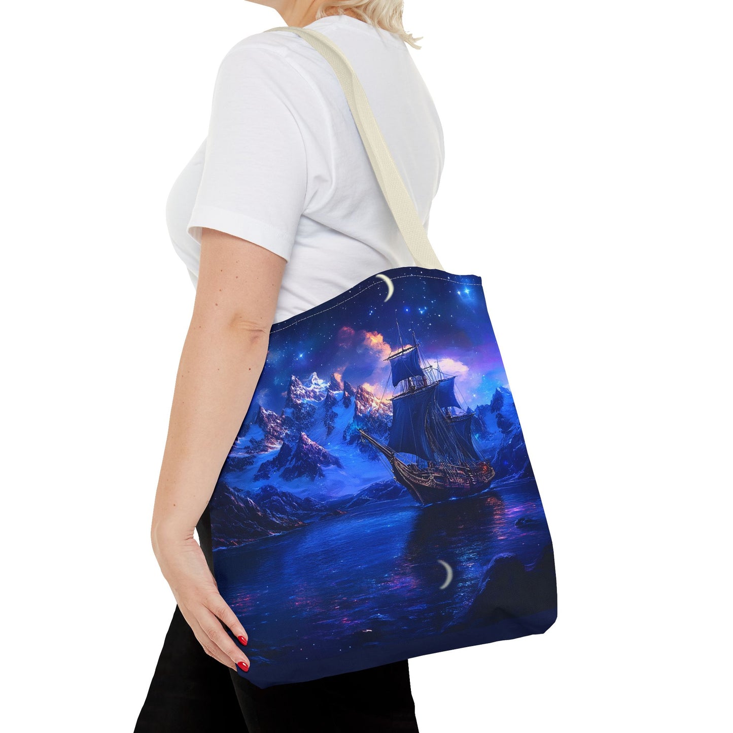 Artic Pirate Ship Under the Moonlight Tote Bag (AOP)