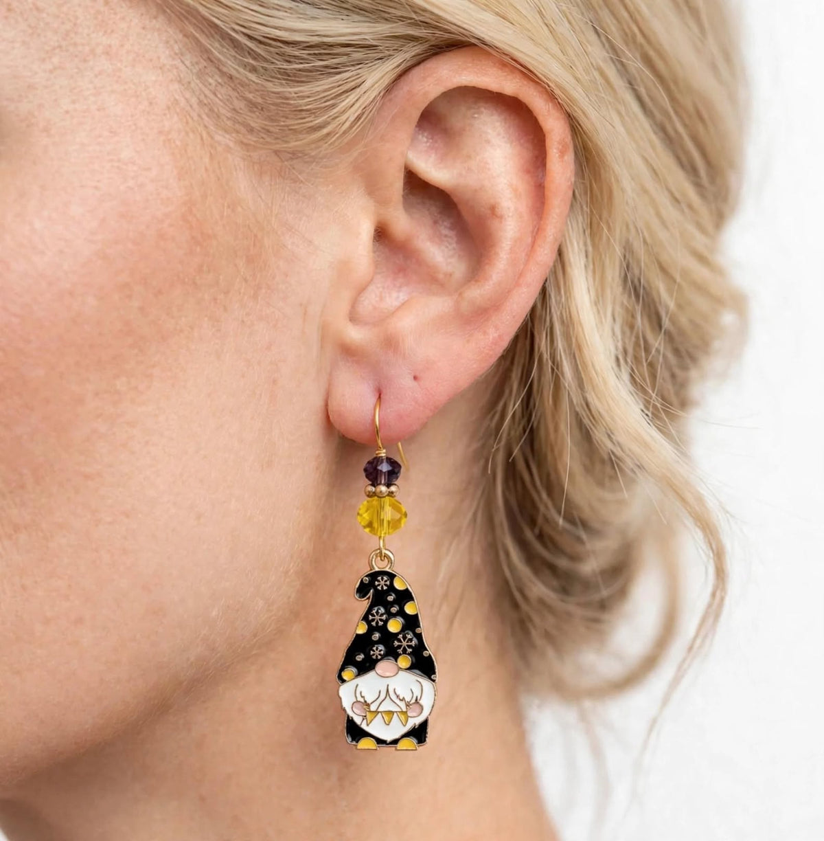 Winter-Themed Gnome Enamel Earrings - Festive Whimsical Dangle Jewelry