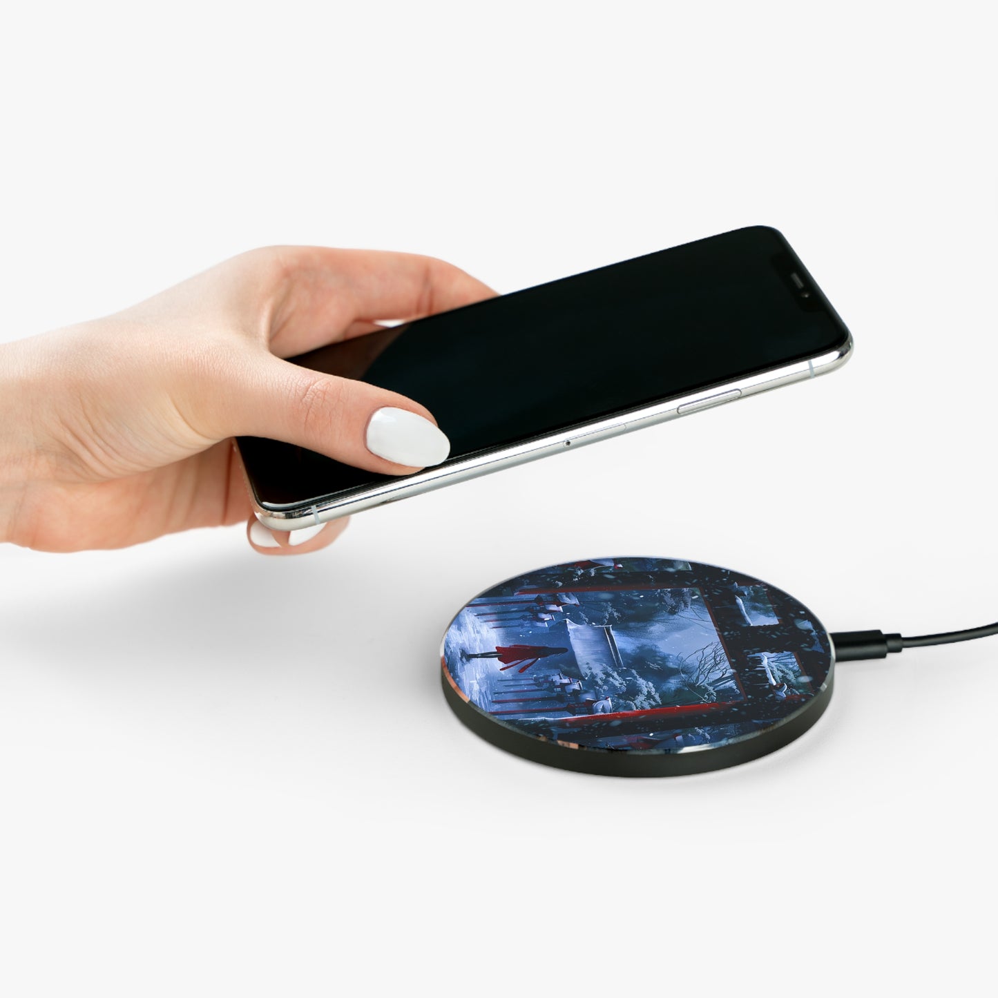 Japanese Snowy Shinto Shrine Girl Wireless Charger