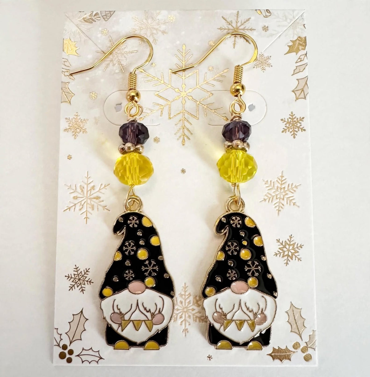 Winter-Themed Gnome Enamel Earrings - Festive Whimsical Dangle Jewelry