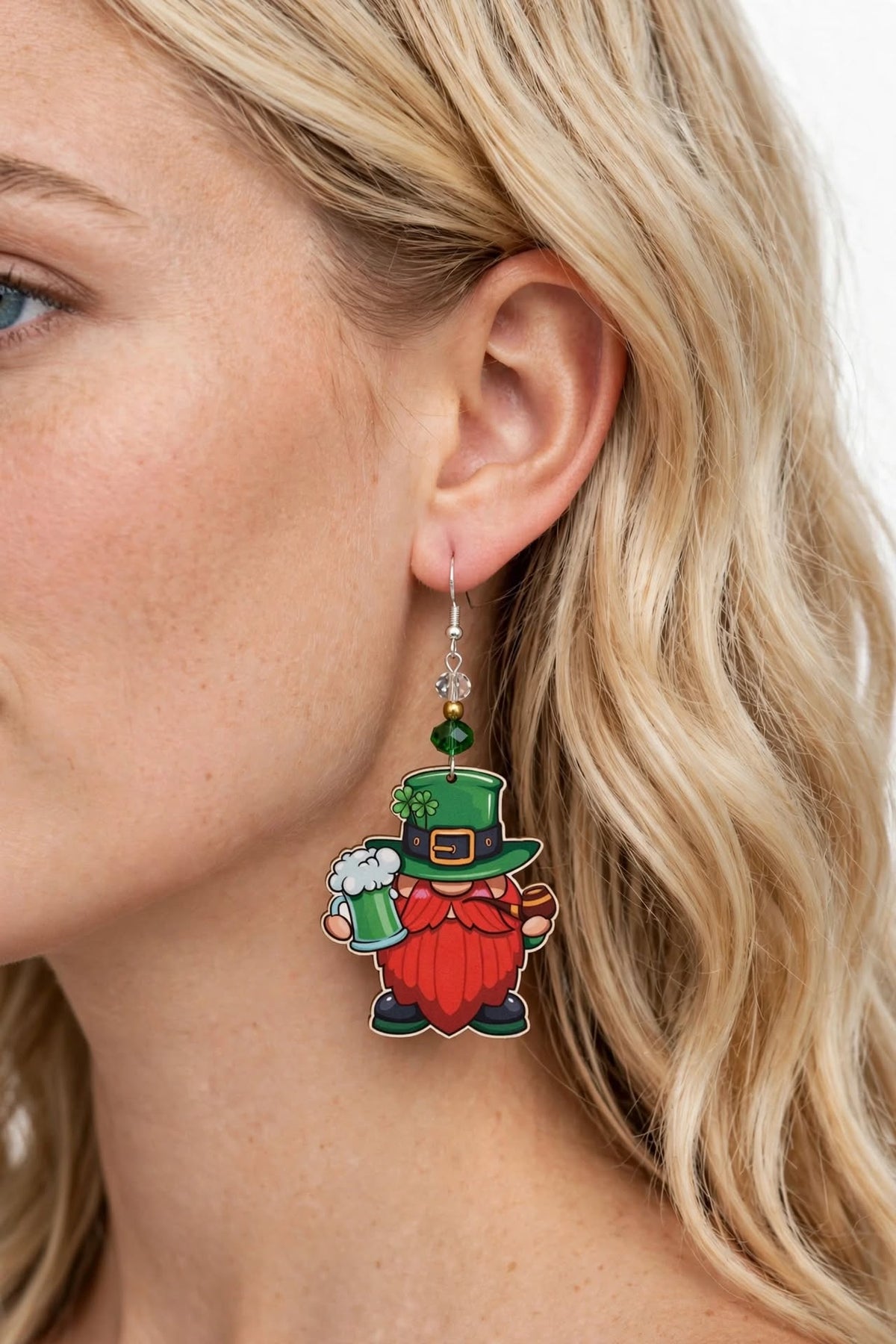 Leprechaun Green Mug Wood Earrings - Vibrant St. Patrick's Day Dangle Jewelry