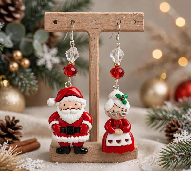 Santa & Mrs. Claus Christmas Earrings - Festive Holiday Jewelry for Women - Cute Christmas Gift Idea
