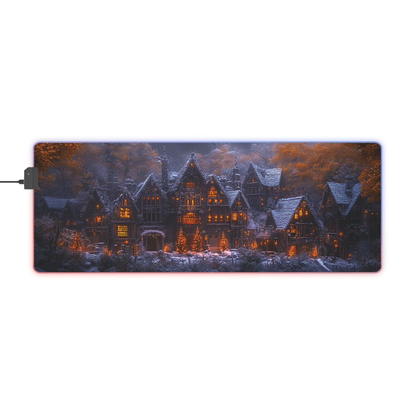 Rustic Winter Village LED Gaming Mouse Pad - Lovely Snowy Desk Mat for Gamers - Holiday Gift Idea