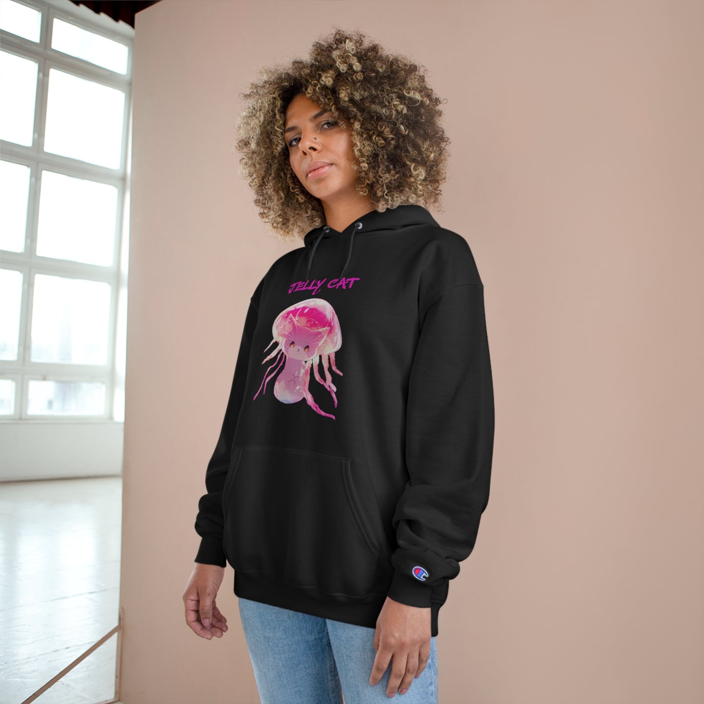 Cute Jellyfish Ghost Cat Hoodie - Pink Jellyfish Cat Design - Champion Pullover for Women & Men