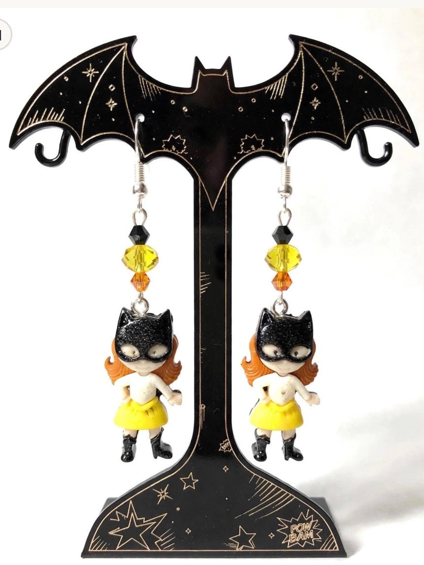 Superhero Batgirl Inspired Dangle Earrings Nylon Button Earrings Costume Fun Jewelry