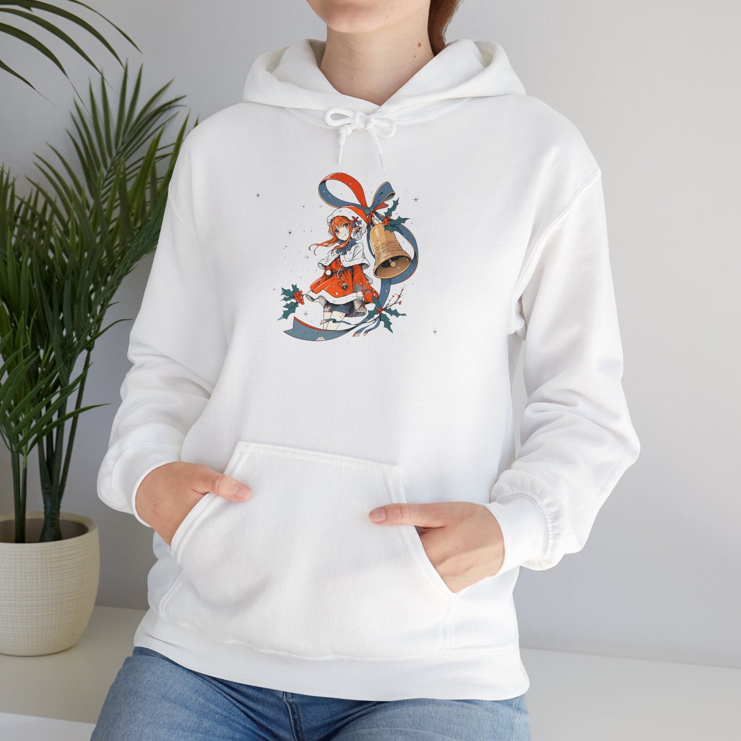 Anime Christmas Hoodie - Cute Holly Holiday Girl Design - Unisex Heavy Blend™ Hooded Sweatshirt - Kawaii Winter Gift