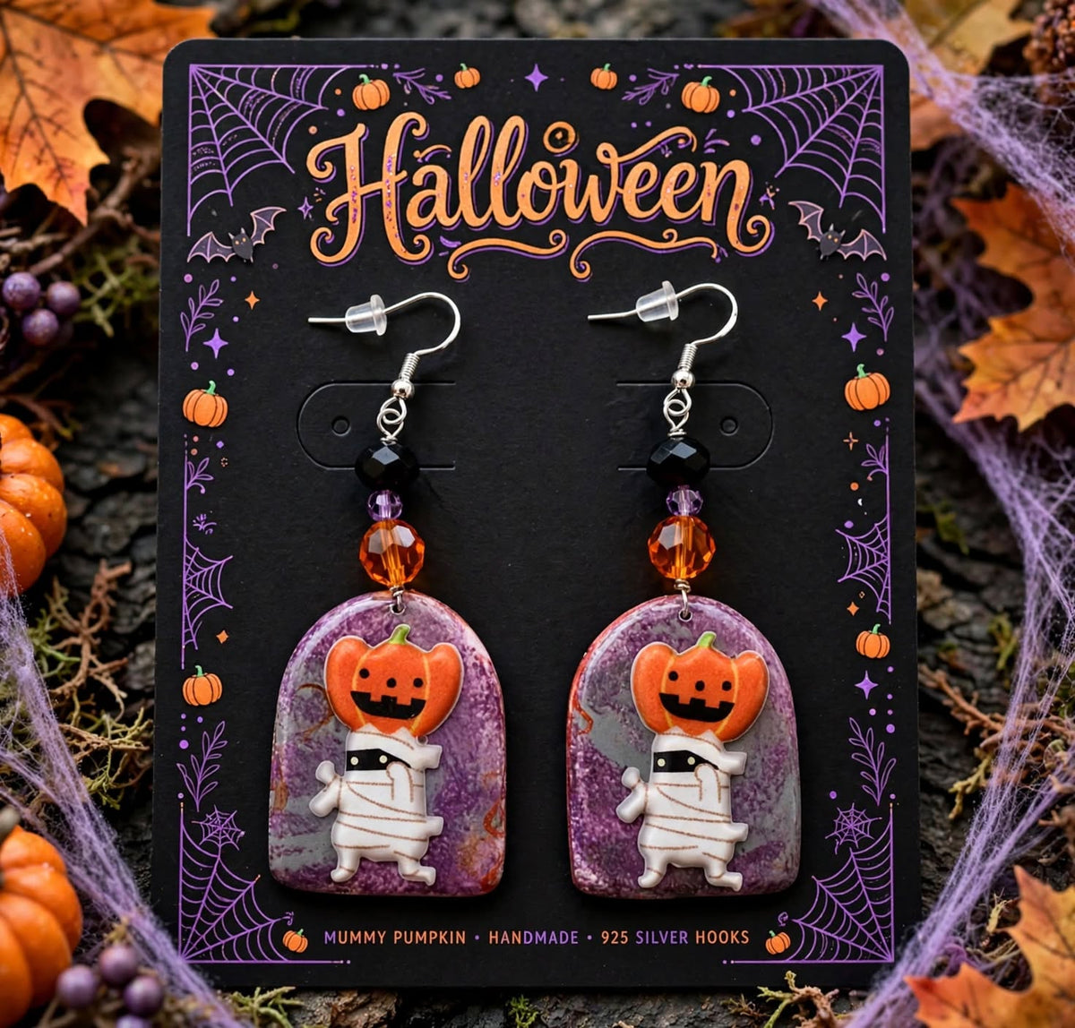 Dangle Clay Resin Spooky Halloween Cat Mummy