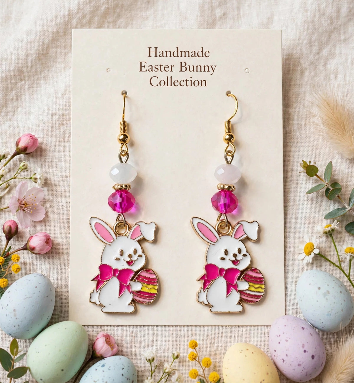 Mischievous Bunny Easter Egg Enamel Earrings - Cute Dangle Jewelry