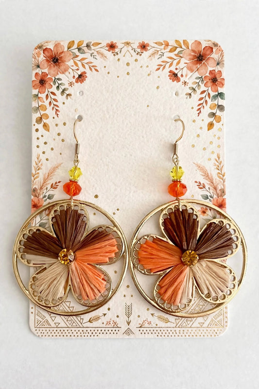 Handcrafted Paper-Wrapped Dangle Hoop Earrings – 2-Inch Brown & Orange Fall Jewelry