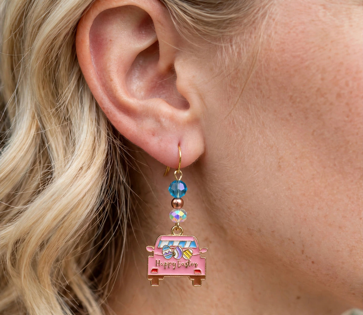 Happy Easter Van Enamel Charm Earrings - Dangle Jewelry