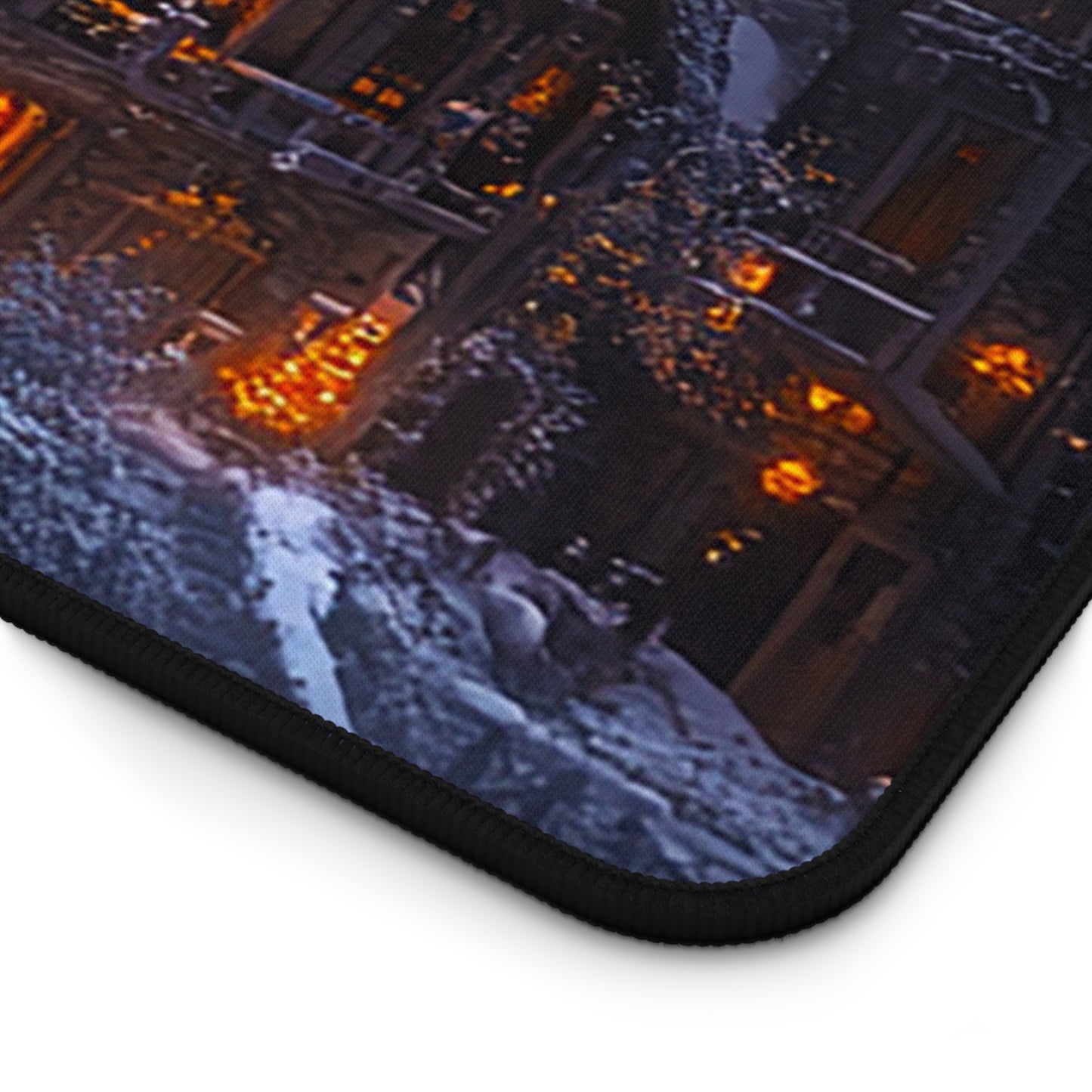 Rustic Winter Village Desk Mat - Lovely Snowy Desk Mat for Gamers - Holiday Gift Idea