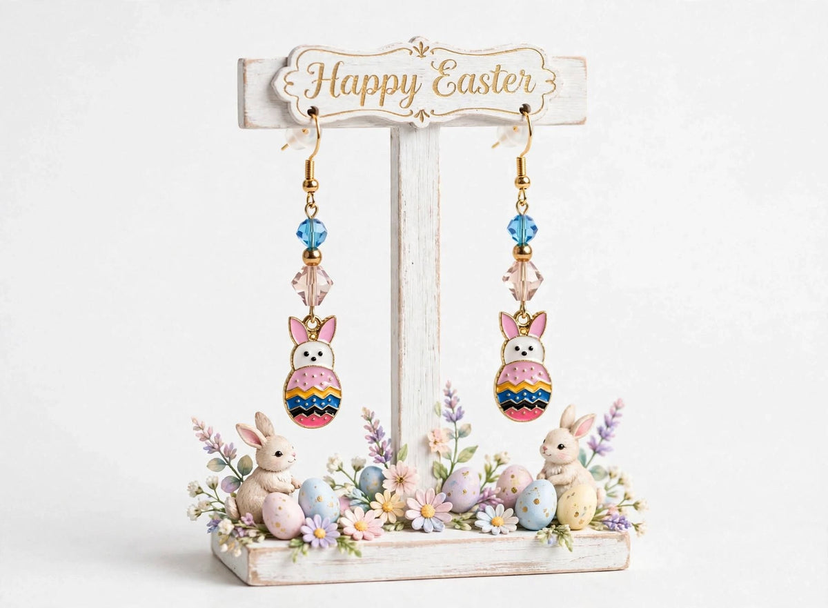 Bunny Pastel Egg Enamel Earrings - Cute Easter Jewelry