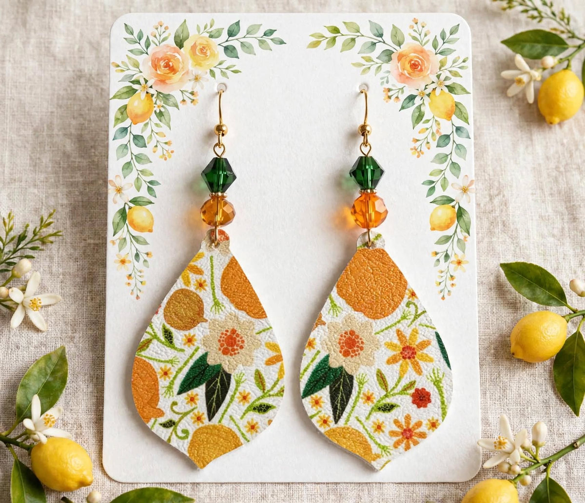 Floral Pattern Faux Leather Earrings - Delightful Teardrop Jewelry