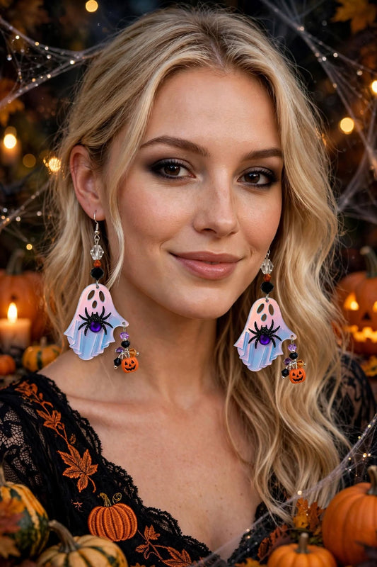 Shiny Spider Ghost Clay & Resin Earrings - Super Cute Dangle Jewelry