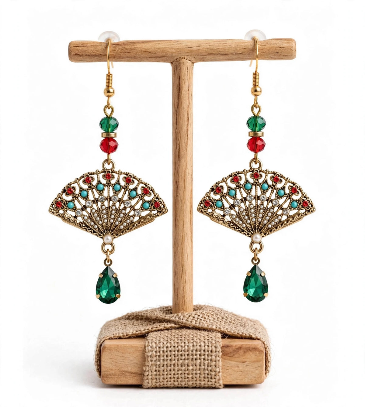Metal Fan Bead Earrings - Fancy Dangle Jewelry