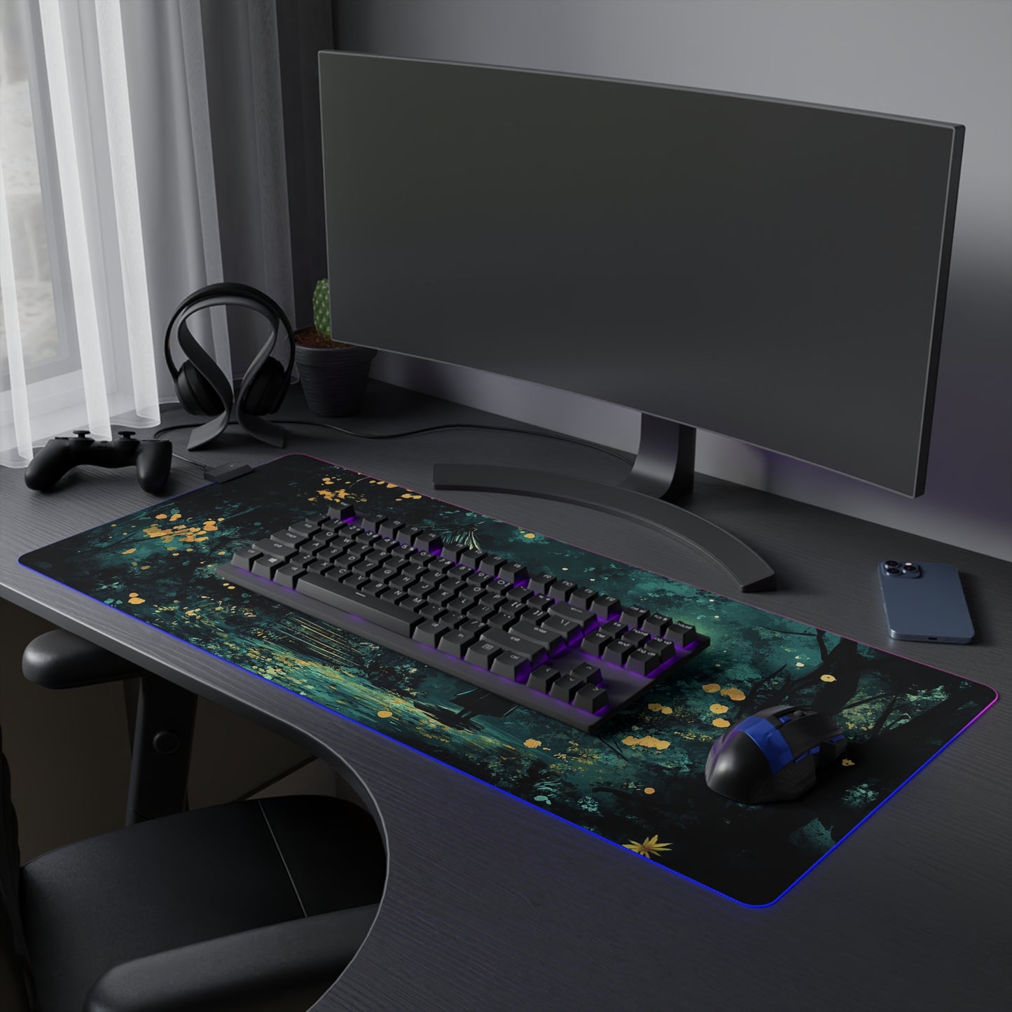 Japanese Shrine Nighttime Fantasy LED Gaming Mouse Pad