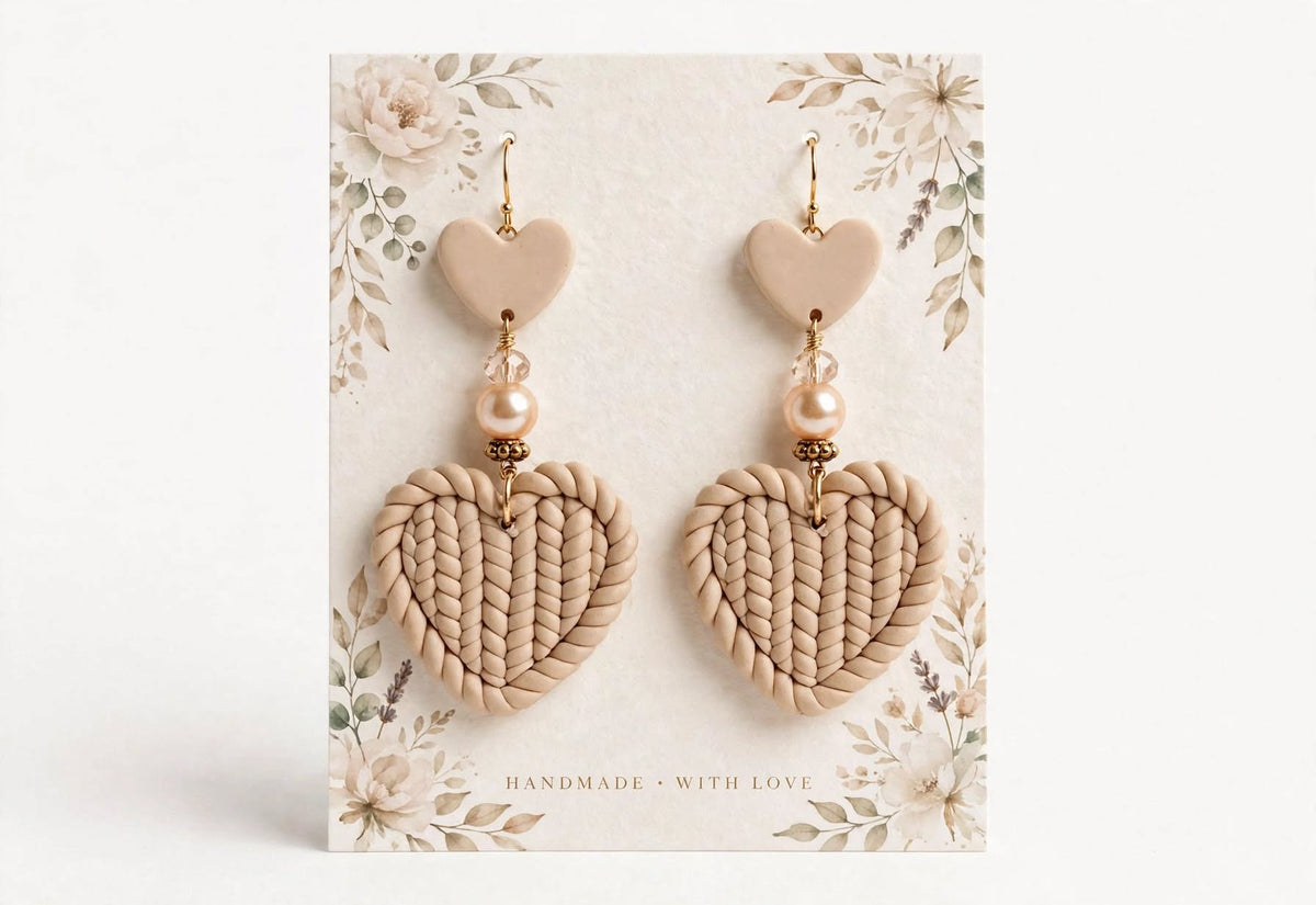 Braided Heart Design Clay & Resin Earrings - Lovely Dangle Jewelry