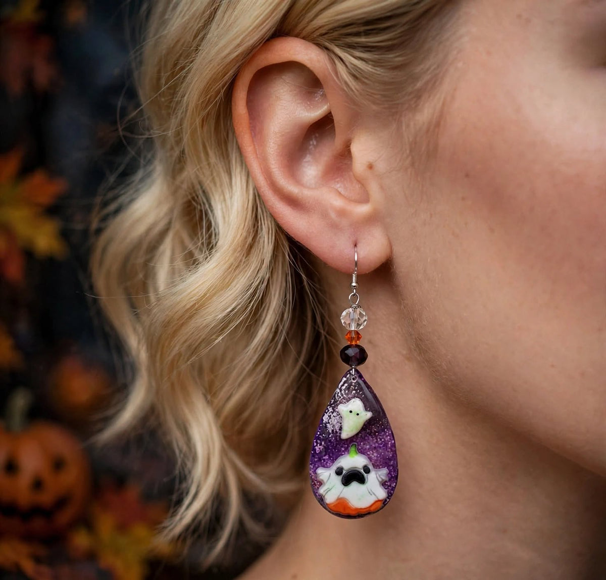 Handmade Ghostly Teardrop Earrings - Cute Clay and Resin Design
