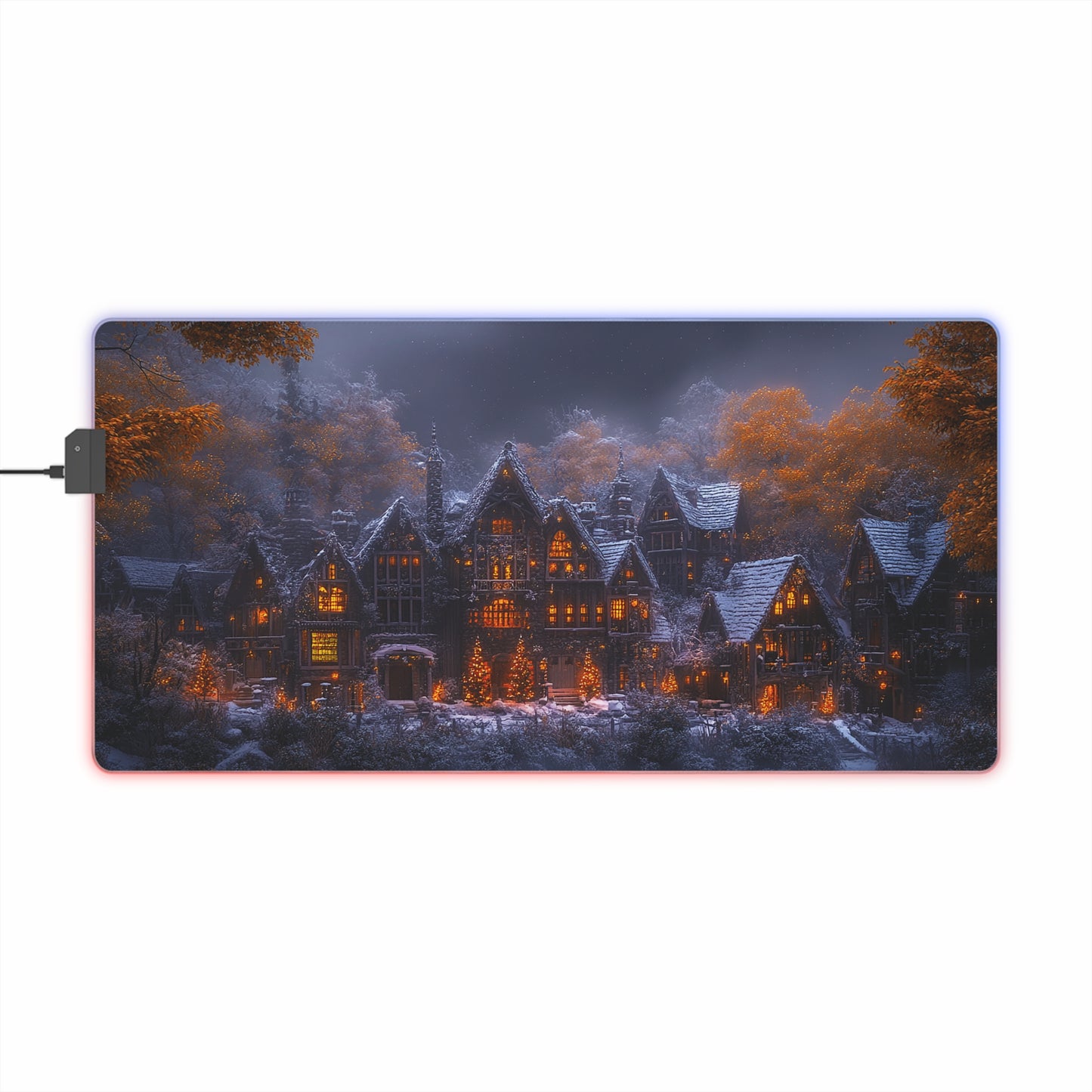 Rustic Winter Village LED Gaming Mouse Pad - Lovely Snowy Desk Mat for Gamers - Holiday Gift Idea