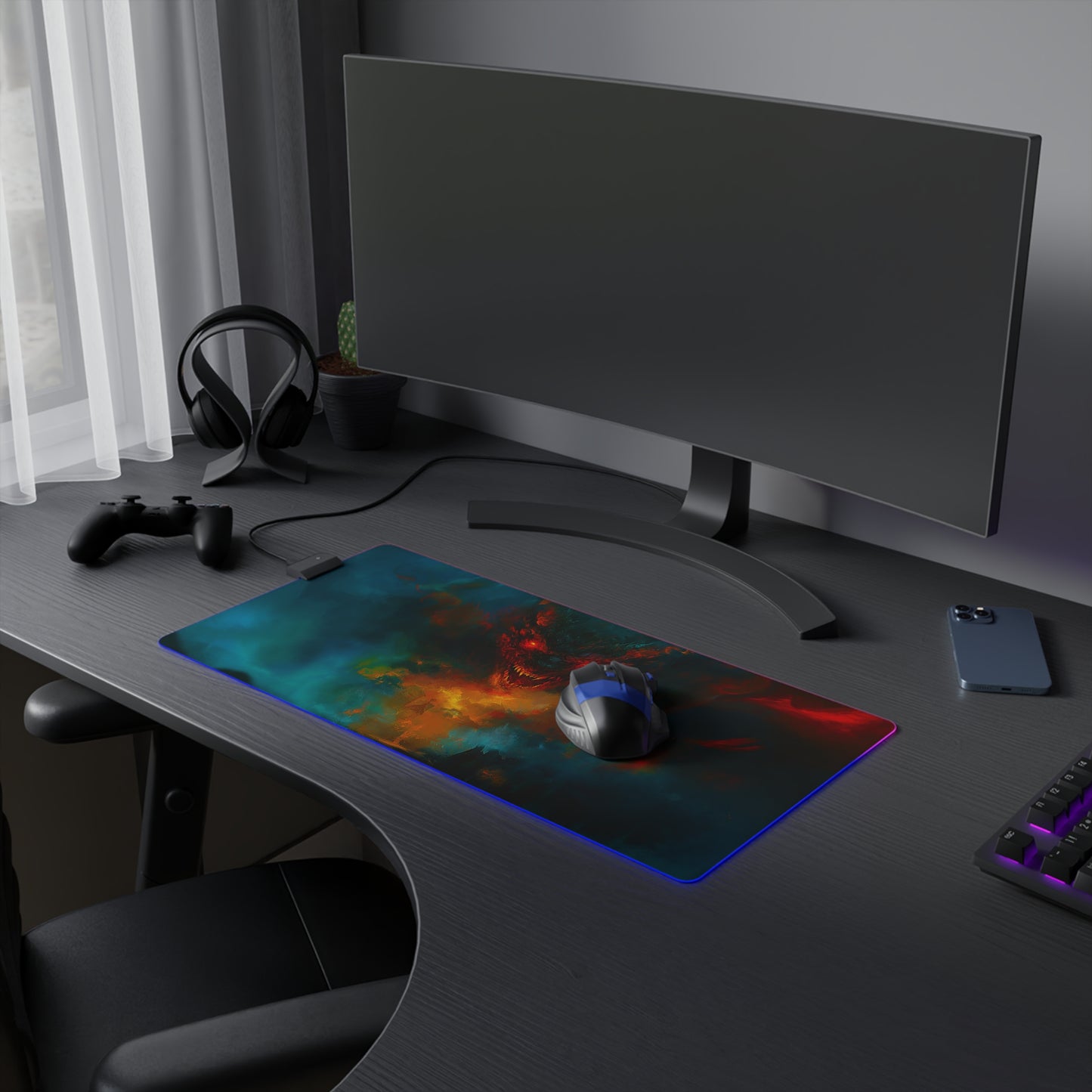 Scary Demon Horror Theme LED Gaming Mouse Pad