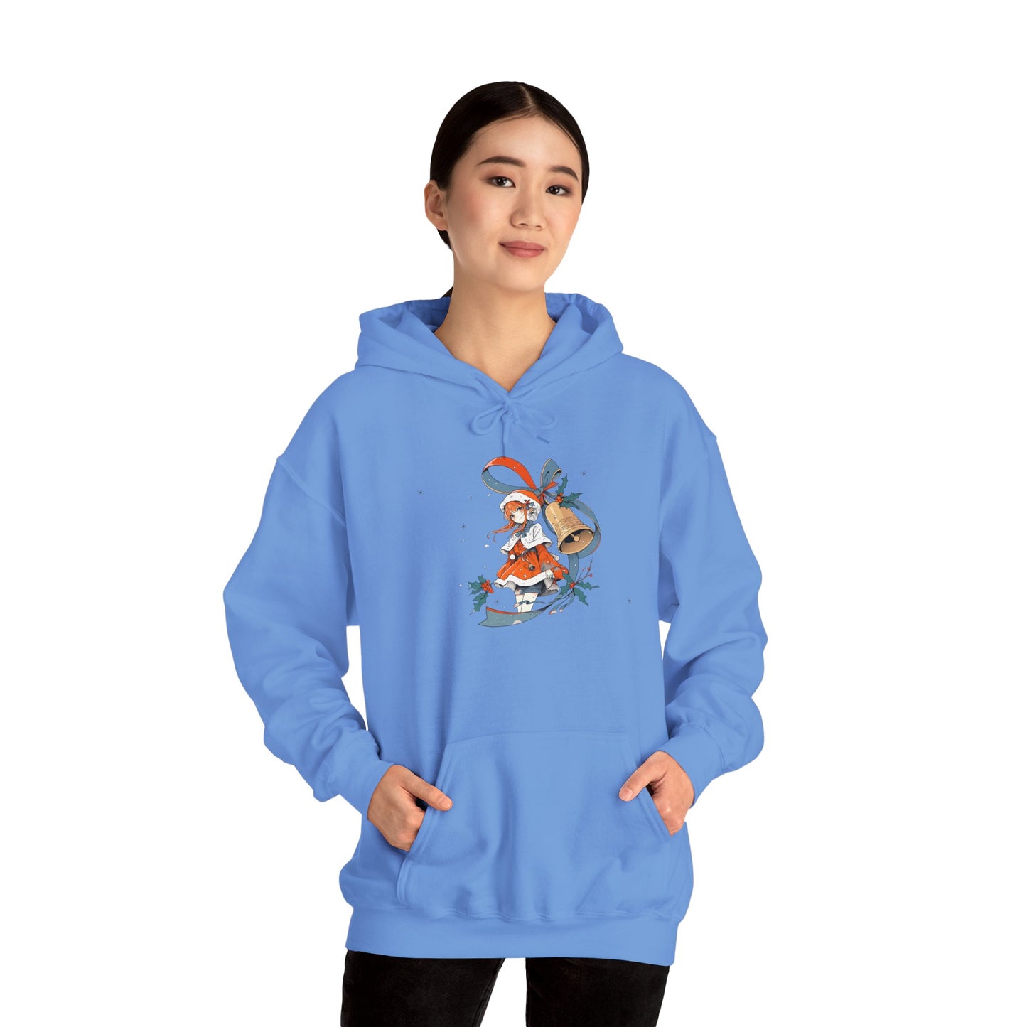 Anime Christmas Hoodie - Cute Holly Holiday Girl Design - Unisex Heavy Blend™ Hooded Sweatshirt - Kawaii Winter Gift