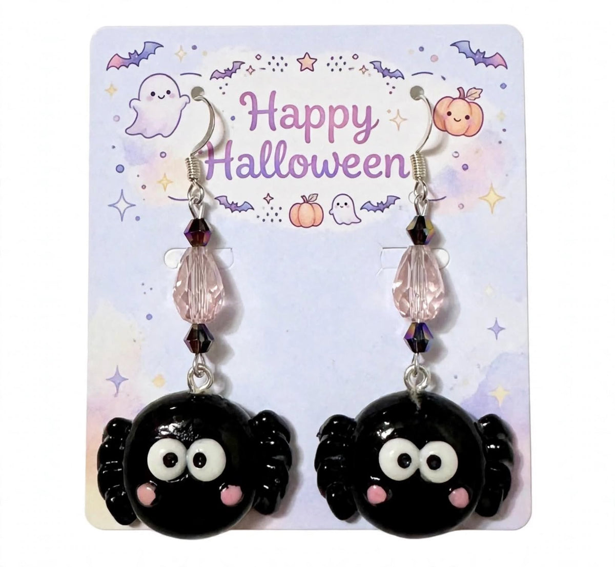 Cute Halloween Spider Clay & Resin Earrings - Spooky Kawaii Dangle Jewelry