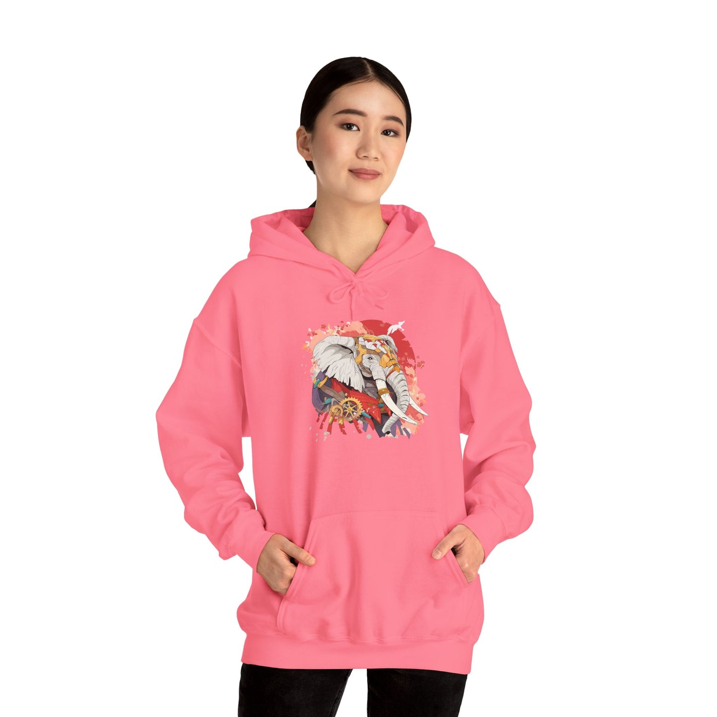 Steampunk Japanese Flowers Elephant Unisex Heavy Blend™ Hooded Sweatshirt