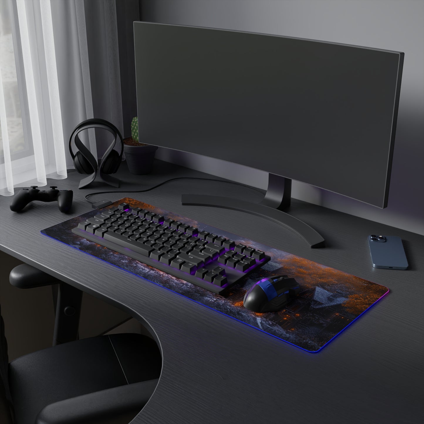 Rustic Winter Village LED Gaming Mouse Pad - Lovely Snowy Desk Mat for Gamers - Holiday Gift Idea