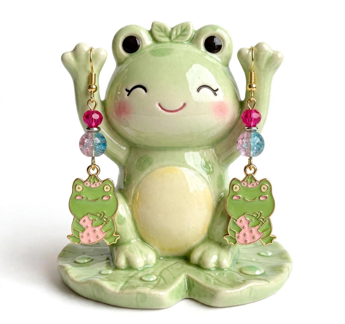 Joyful Frog Strawberry Enamel Earrings - Adorable Dangle Jewelry
