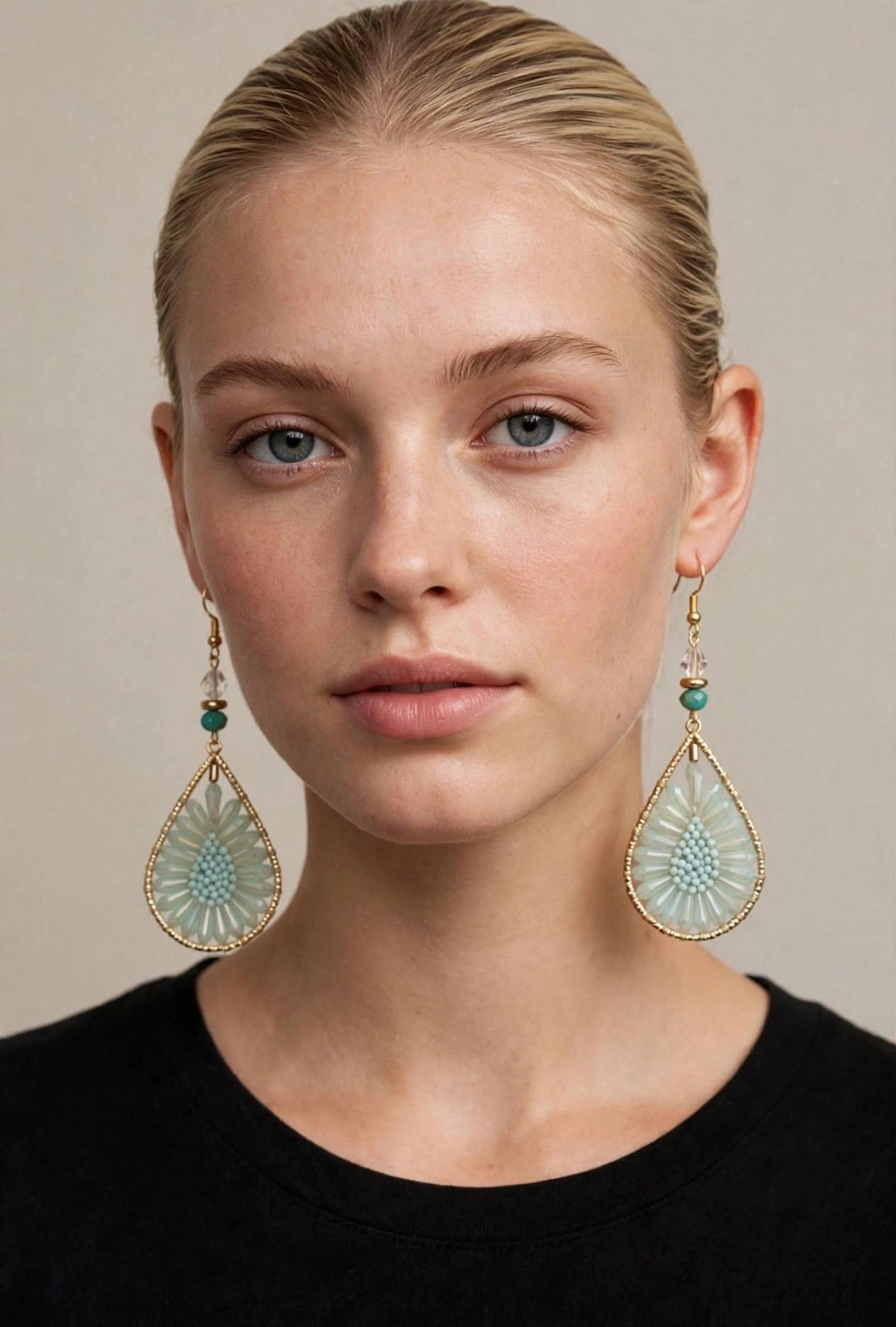 Flower Design Beaded Earrings - Stylish Teardrop Jewelry
