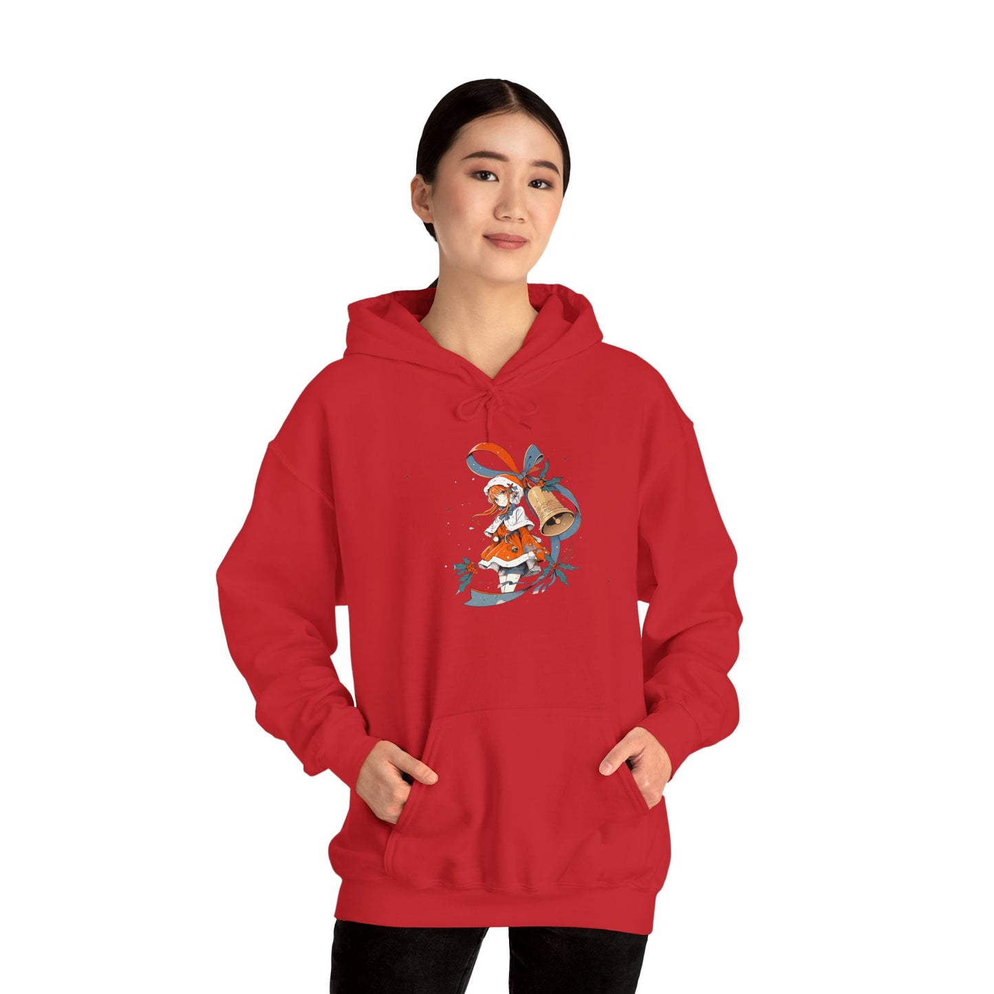 Anime Christmas Hoodie - Cute Holly Holiday Girl Design - Unisex Heavy Blend™ Hooded Sweatshirt - Kawaii Winter Gift