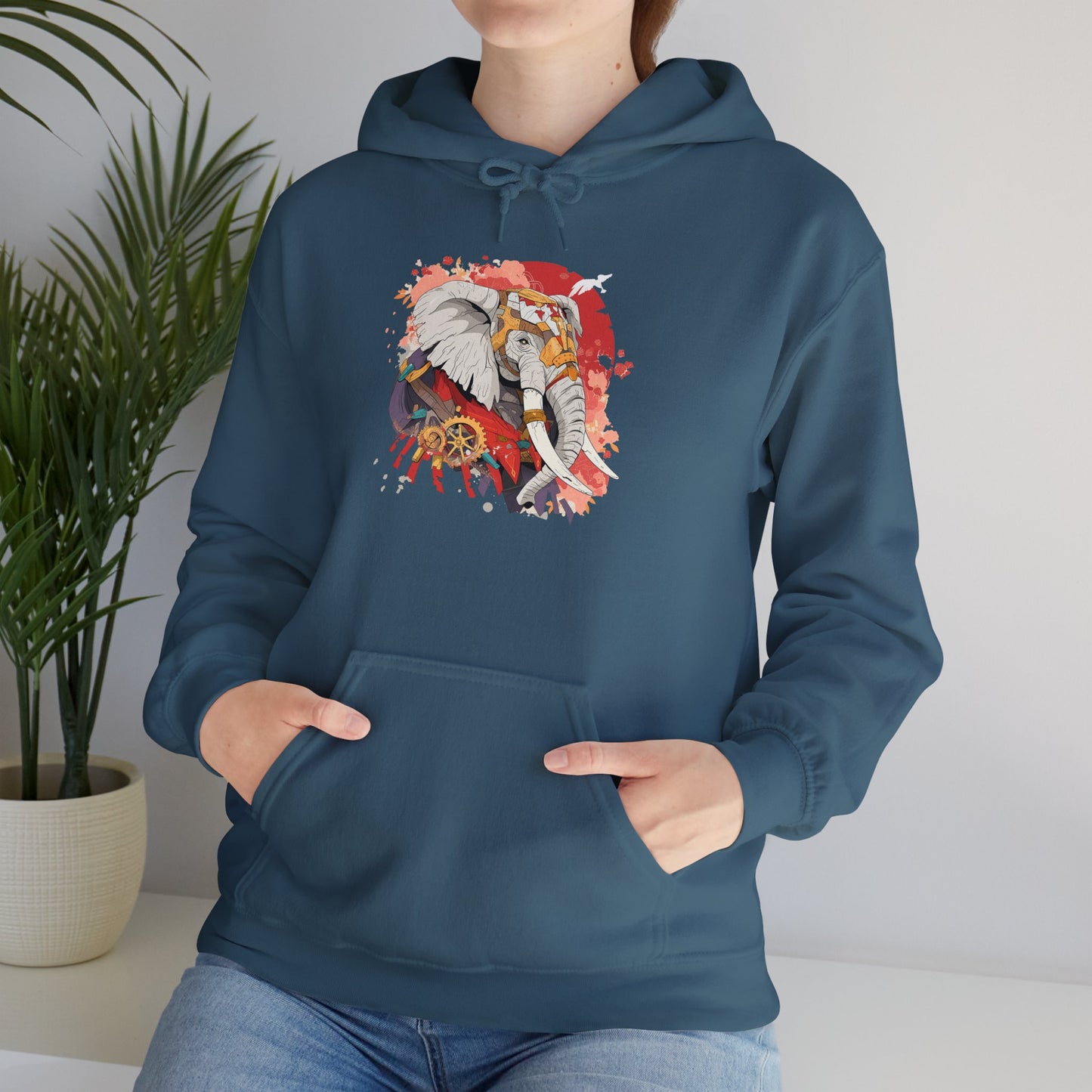 Steampunk Japanese Flowers Elephant Unisex Heavy Blend™ Hooded Sweatshirt