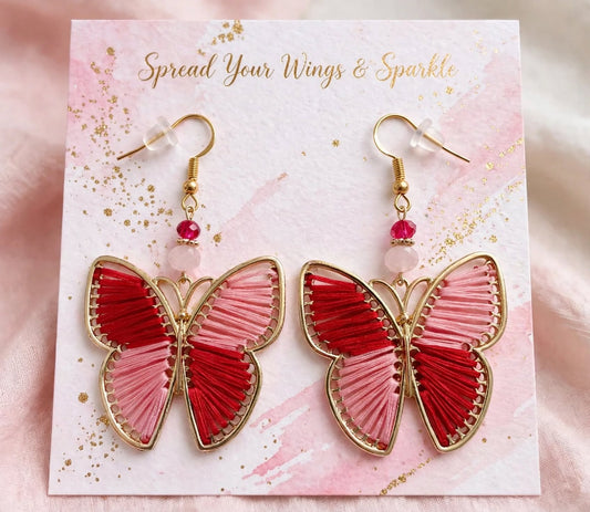 Yarn Butterfly Metal Earrings - Nature Dangle Jewelry