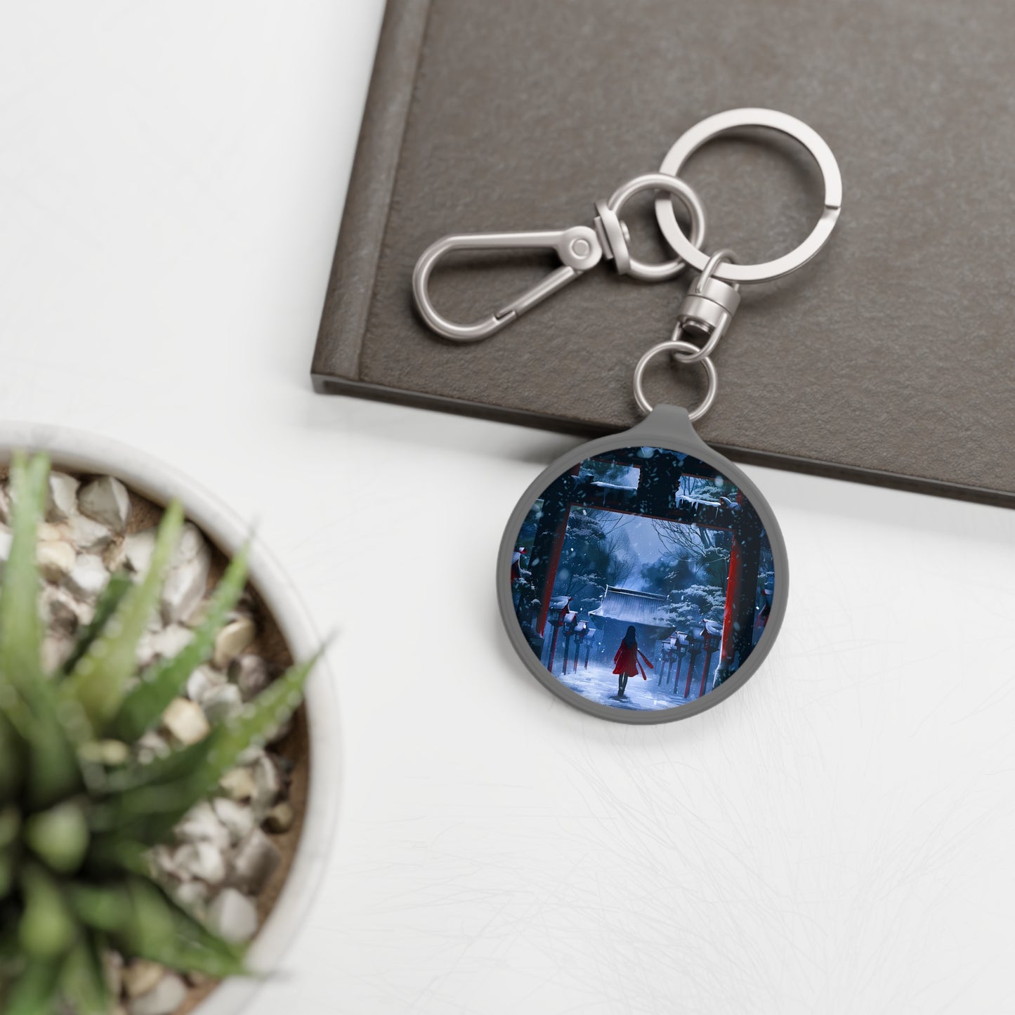 Japanese Snowy Shinto Shrine Girl Keyring Tag