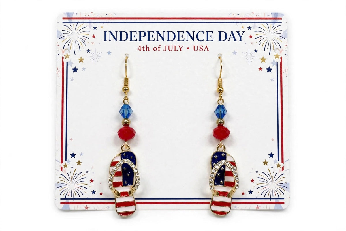 July Fourth Sandal Enamel Earrings - Patriotic Dangle Jewelry