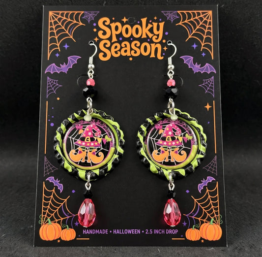 Halloween Witchy Bottlecap Earrings - Spooky Cute Dangle Jewelry