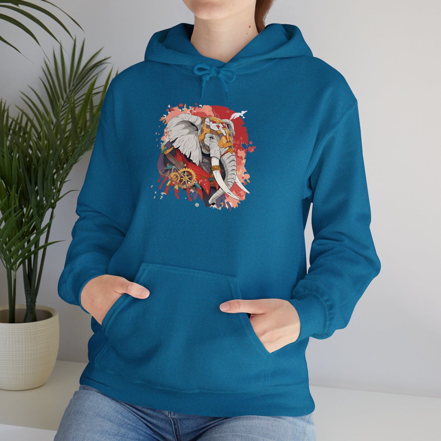 Steampunk Japanese Flowers Elephant Unisex Heavy Blend™ Hooded Sweatshirt