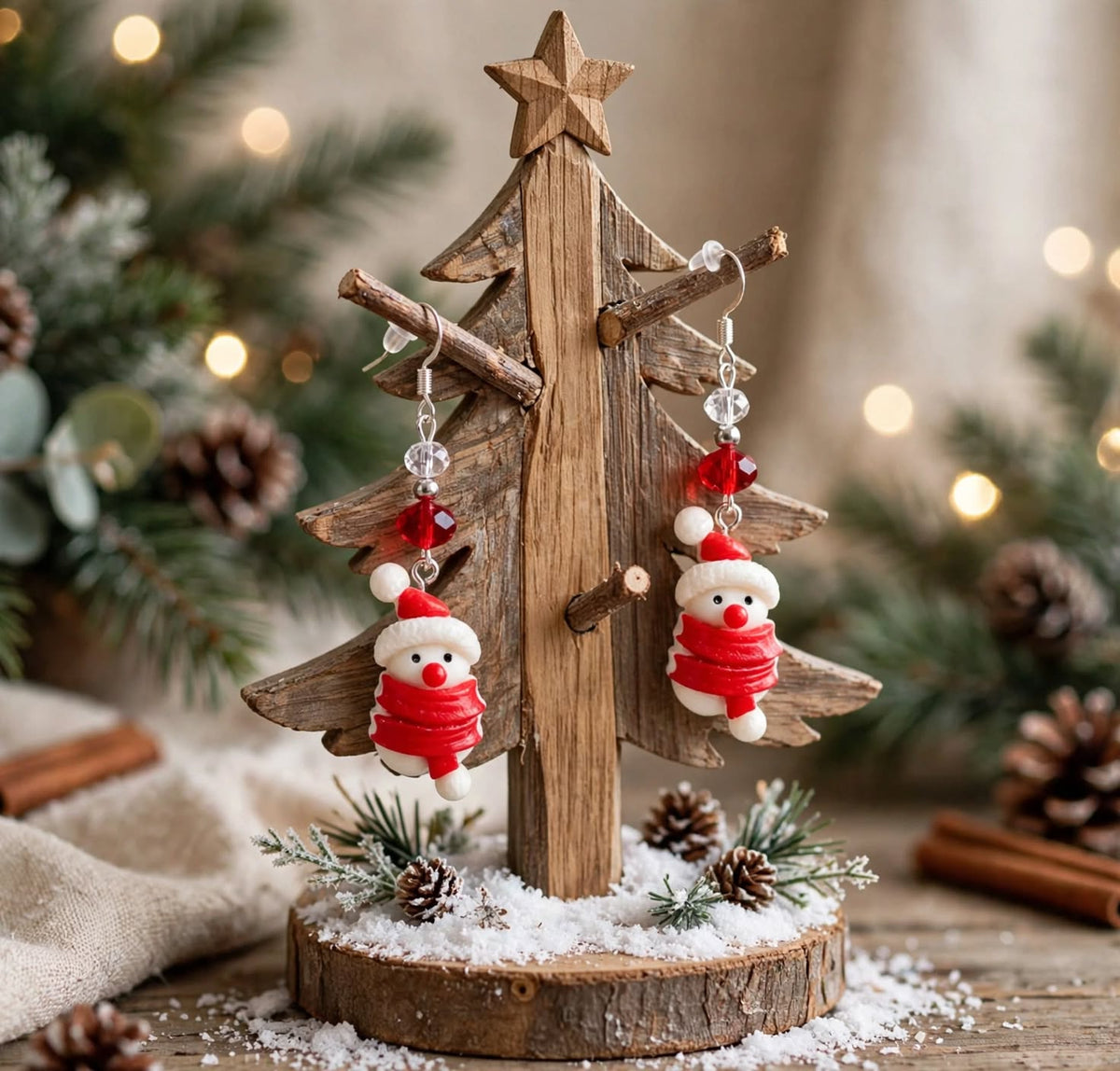 Handmade Clay Resin Dangle Snowman Earrings - Festive Holiday Jewelry with Hats and Scarves