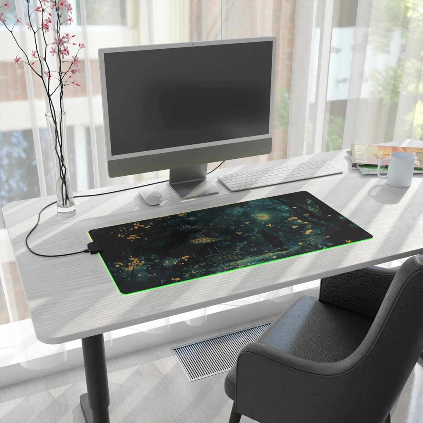 Japanese Shrine Nighttime Fantasy LED Gaming Mouse Pad