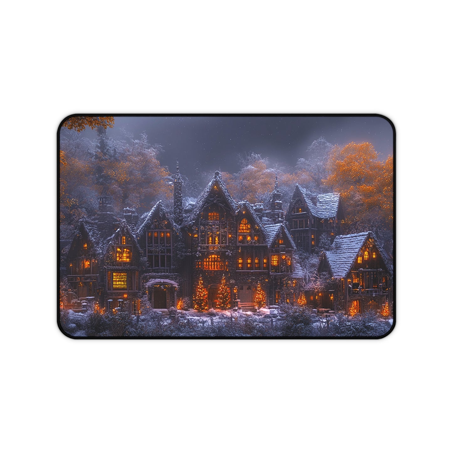 Rustic Winter Village Desk Mat - Lovely Snowy Desk Mat for Gamers - Holiday Gift Idea