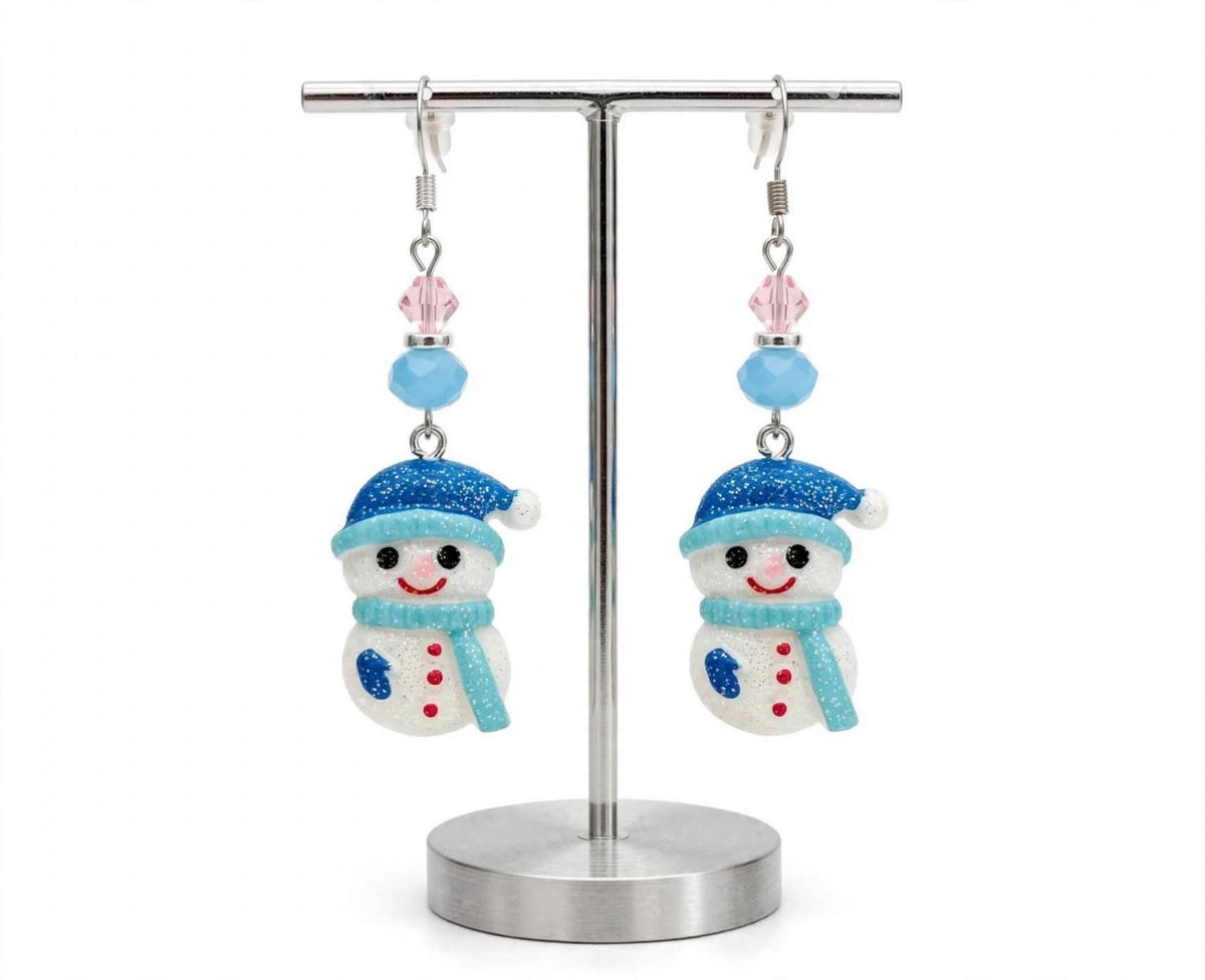 Festive Cute Snowman Earrings - Winter Holiday Clay & Resin Dangle Jewelry
